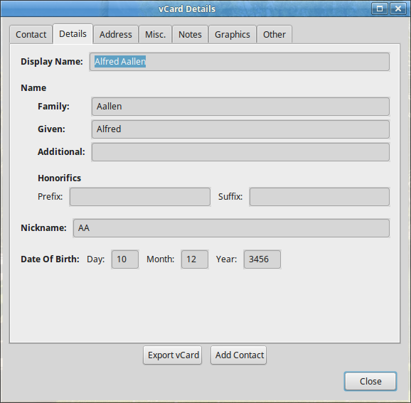 vCard Details - Details