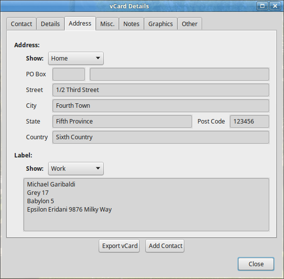vCard Details - Label Showing Different Element