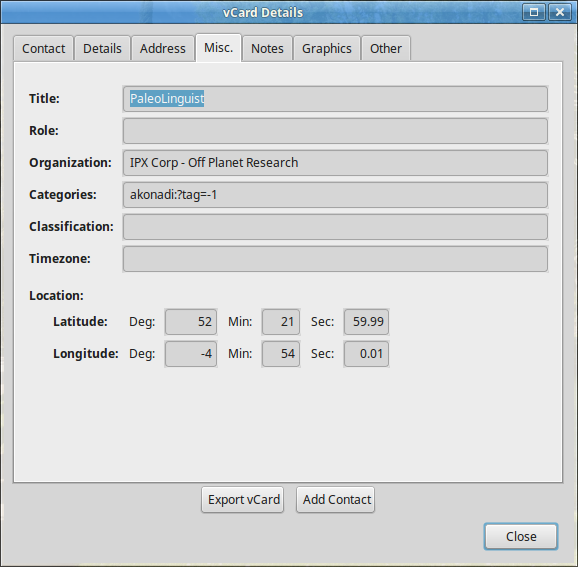 vCard Details - Misc