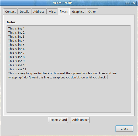 vCard Details - Notes